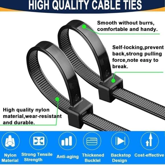 NWT 50pcs Black Nylon Zip Ties - 6 Inch, 140 x 2.6mm, Premium Multi-Purpose Plas - Picture 5 of 5